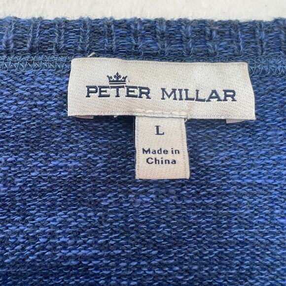 Peter Millar Men's Cotton/Cashmere Blend Crewneck Sweater Size L Heathered Blue - Picture 3 of 8